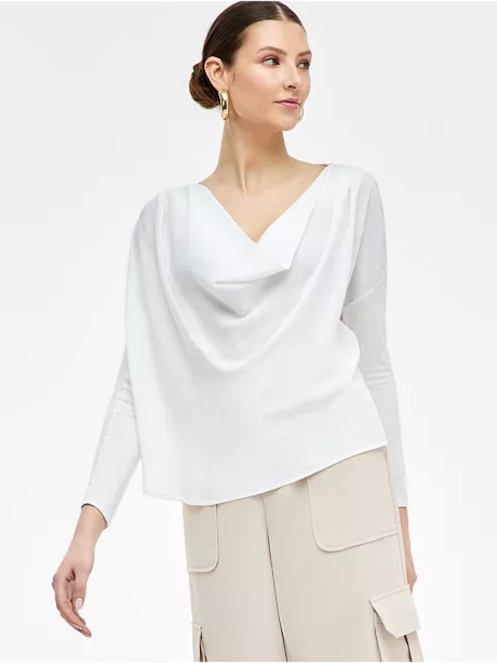 INC International Concepts Women's Satin Draped Front Cowl-Neck Top Size XL NWT